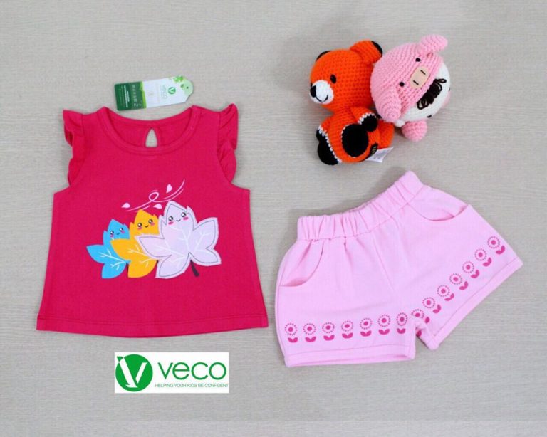 Bộ sọt bé gái VNXK chiếc lá màu hồng Size nhỏ - Ảnh 2