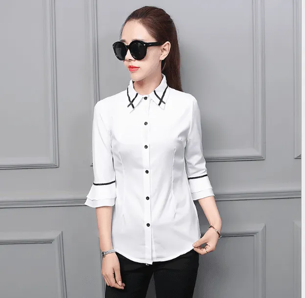 Áo sơ mi trắng phối viền đen