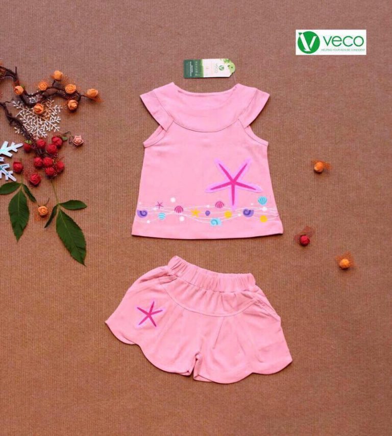Bộ sọt bé gái VNXK cao cấp sao biển màu hồng size nhỏ - Ảnh 2
