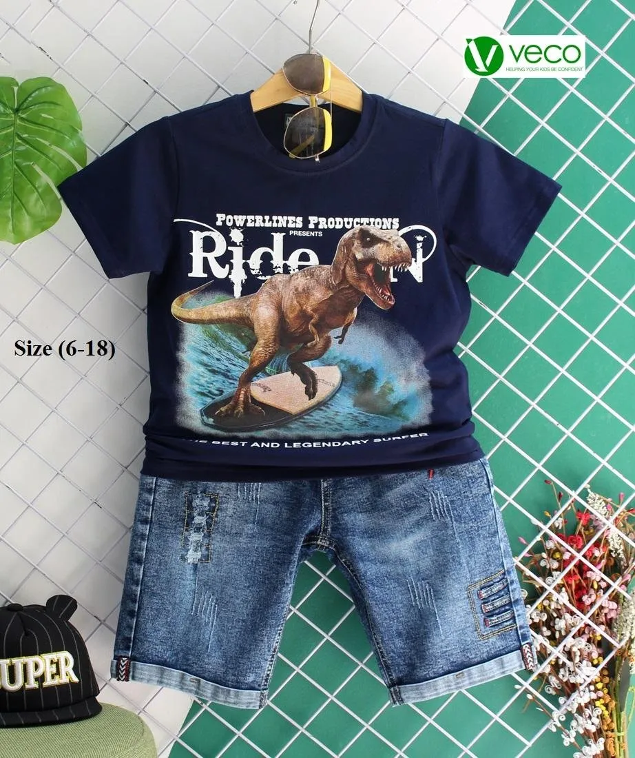bộ bé trai quần jeans phối áo thun