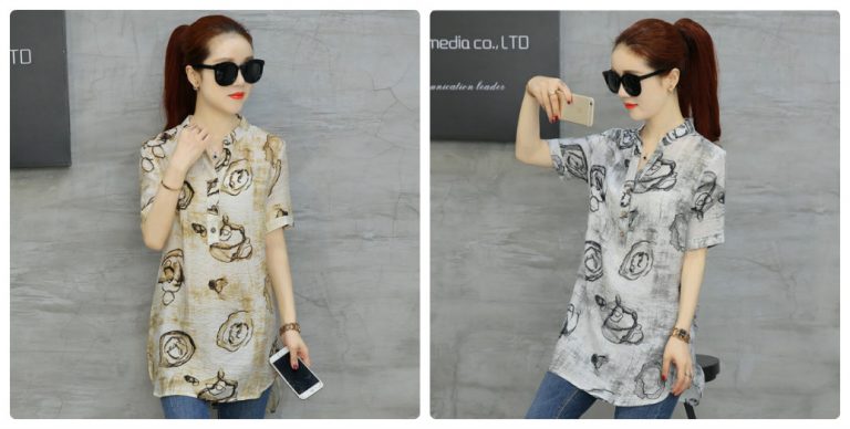 Áo sơ mi dáng dài họa tiết in hoa - Ảnh 2