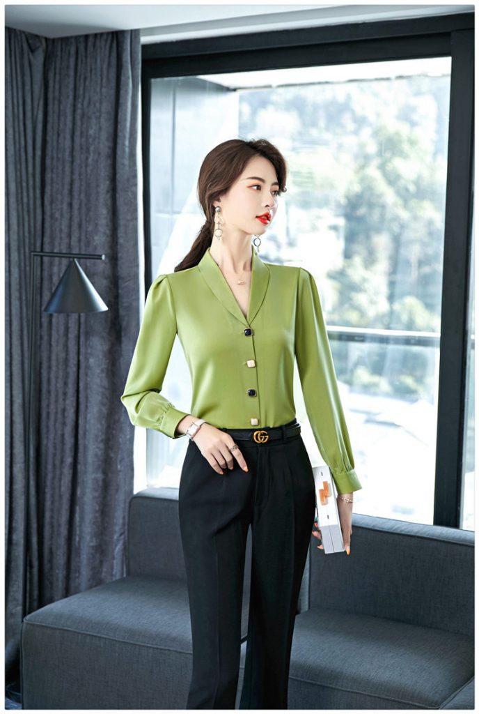 Áo Sơ Mi Voan Lụa Tay Dài Cổ Vest - Ảnh 2