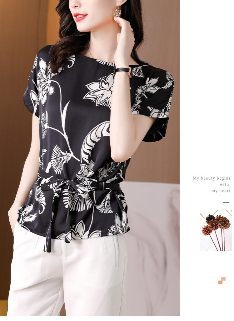 Áo sơmi lụa cổ tròn thắt dây lưng - Ảnh 10