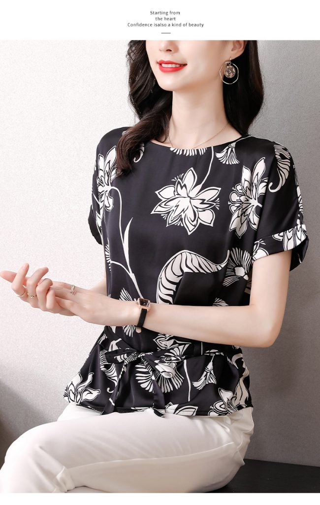Áo sơmi lụa cổ tròn thắt dây lưng - Ảnh 8