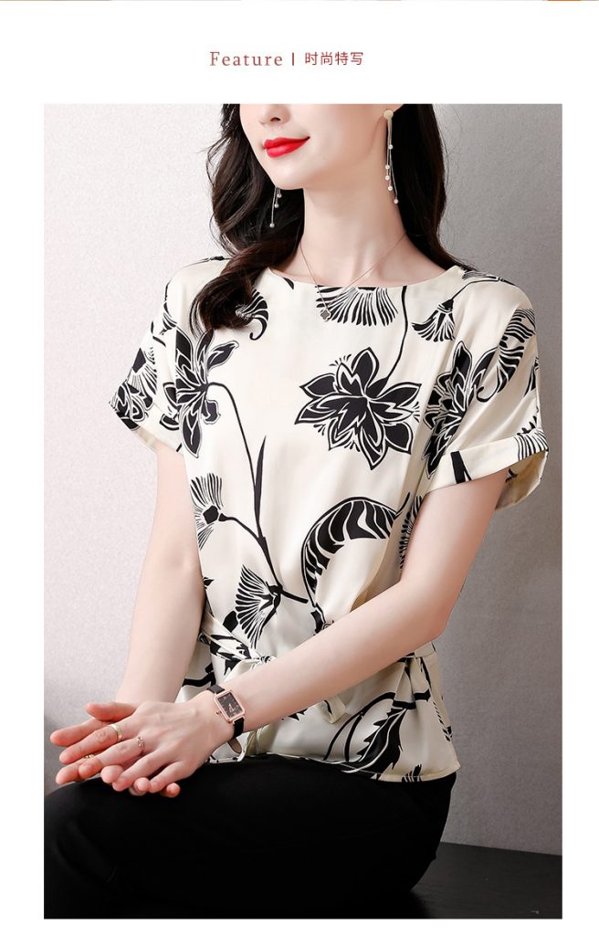 Áo sơmi lụa cổ tròn thắt dây lưng - Ảnh 4