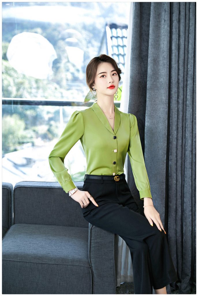 Áo Sơ Mi Voan Lụa Tay Dài Cổ Vest - Ảnh 5