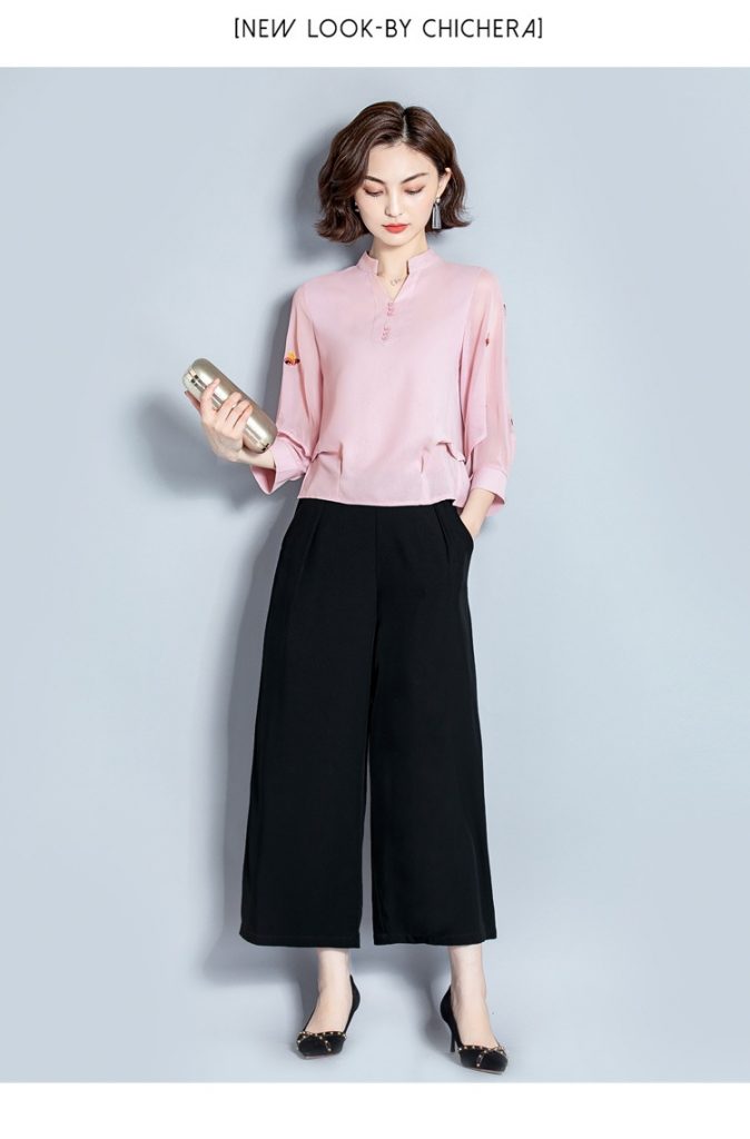 Áo sơmi lụa cổ tàu tay thêu - Ảnh 6