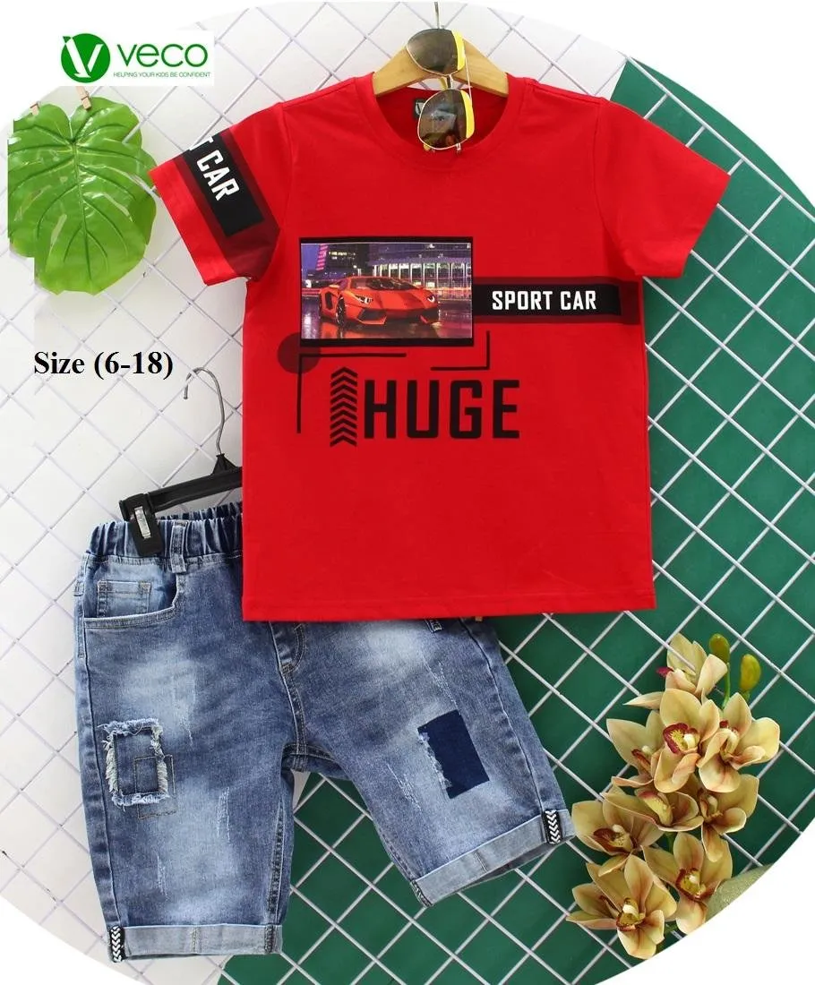 bộ bé trai quần jeans phối áo thun