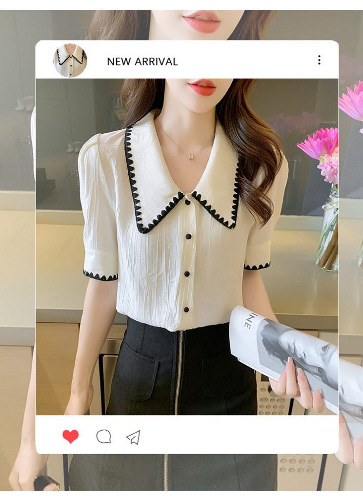 Áo sơmi lụa cổ bèo viền đen - Ảnh 4