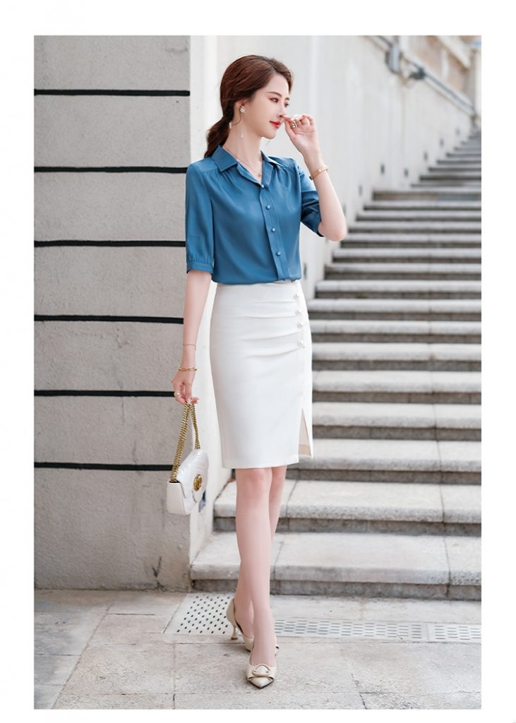 Áo sơmi lụa tay lở cổ côn phối nút - Ảnh 4