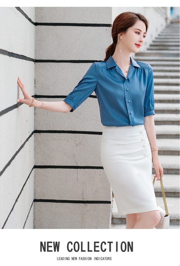 Áo sơmi lụa tay lở cổ côn phối nút - Ảnh 8