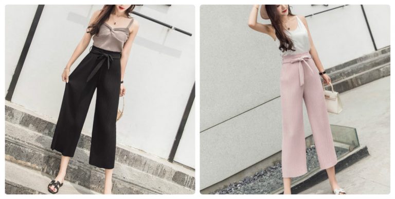quần ống rộng xếp ly dài