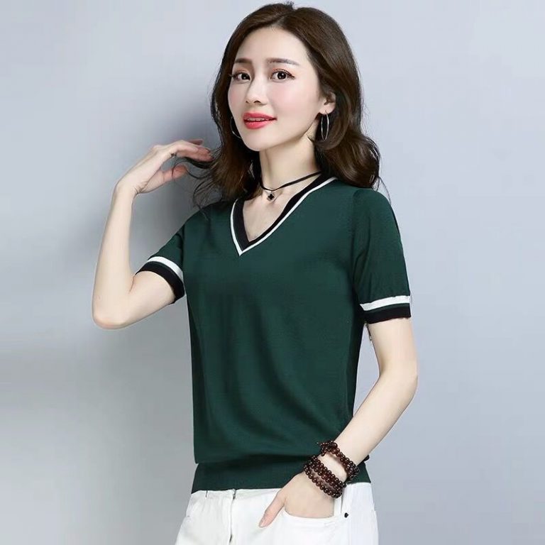 Áo len tay ngắn cổ tim - Ảnh 4