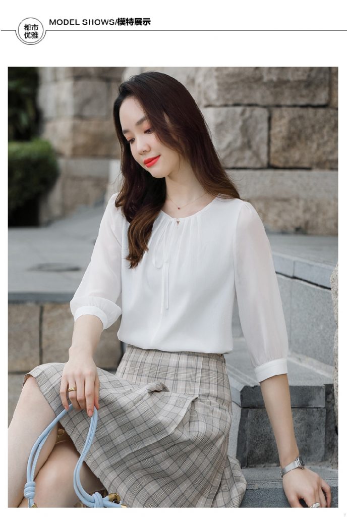 Áo kiểu cổ tròn thắt nơ - Ảnh 6