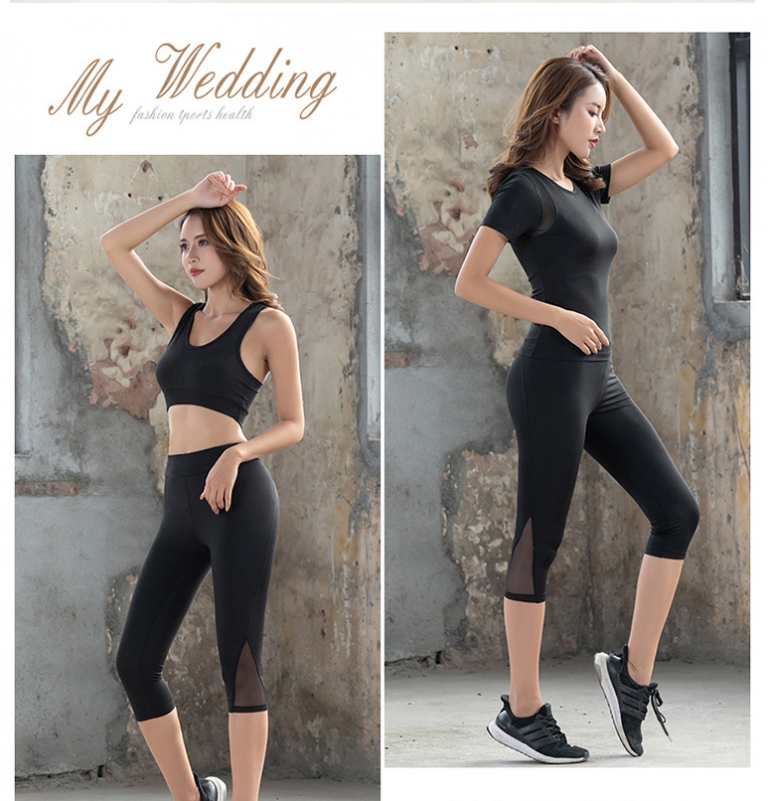 Quần áo tập  yoga 3 món phối áo ngắn tay