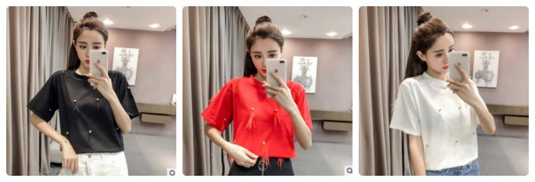 Áo thun trơn đính nút trang trí - Ảnh 2