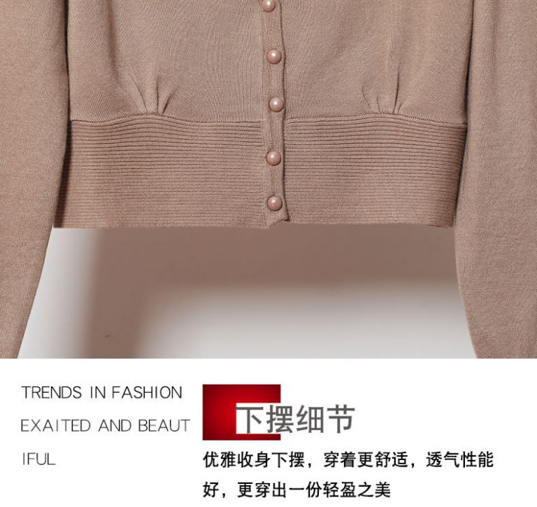 Áo khoác len cổ tim croptop - Ảnh 5