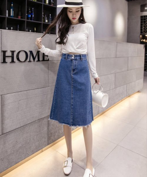 Chân váy jean chữ A dáng dài