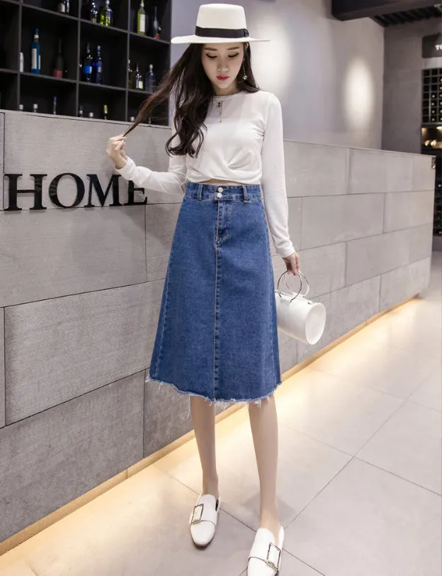 Chân váy jean chữ A dáng dài