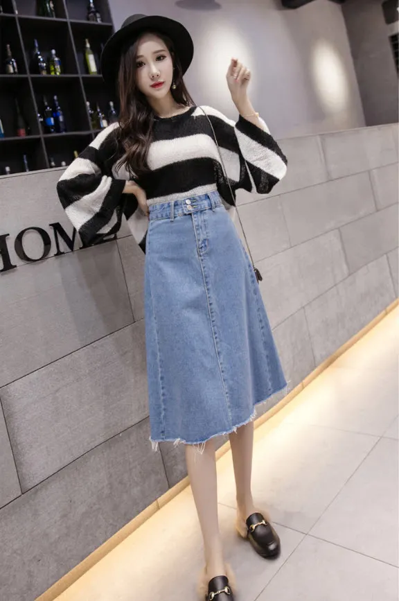 Chân váy jean chữ A dáng dài - Ảnh 13