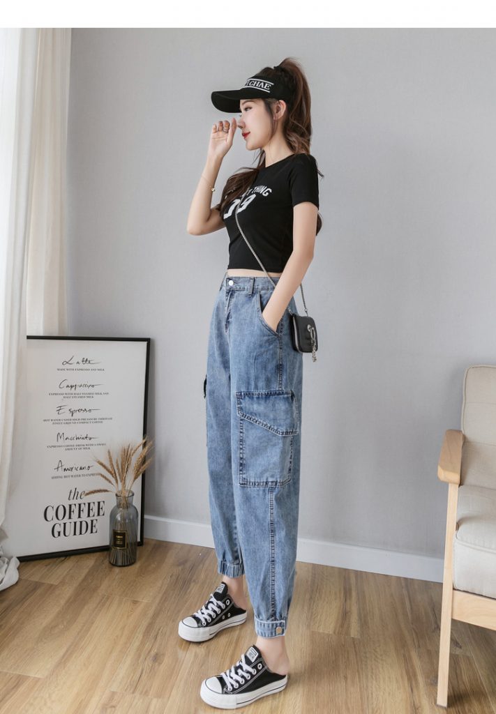 Quần Jean Baggy Túi Hộp Ống Bo - Ảnh 4