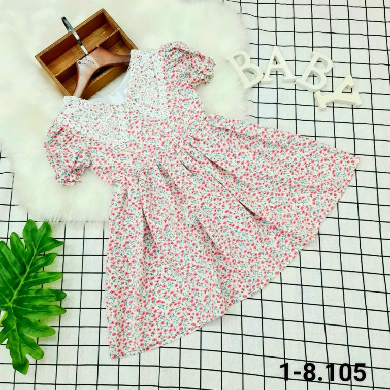 Đầm hoa cổ ren sơ mi bé gái - Ảnh 4