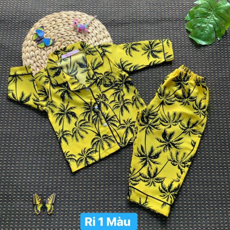 Quần áo thu đông pizama bé trai vàng cây dừa