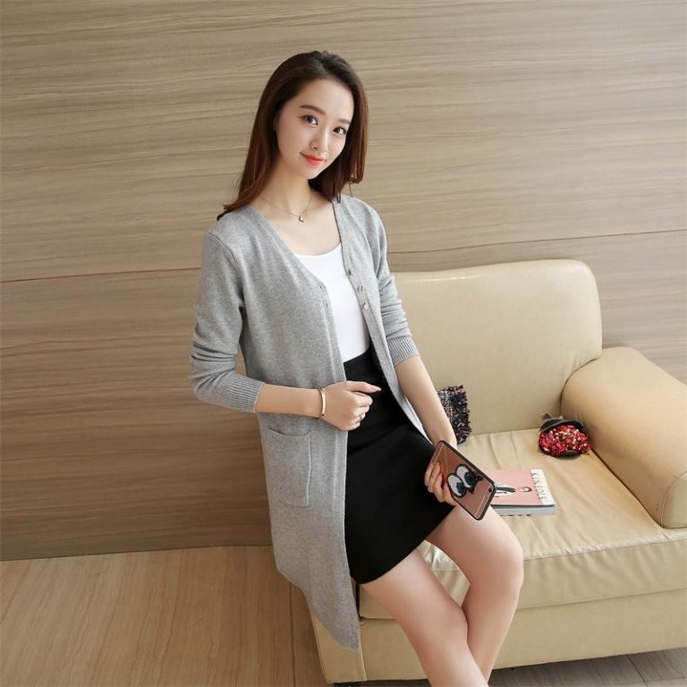 Áo Khoác len dáng dài cổ tim 3 nút - Ảnh 6