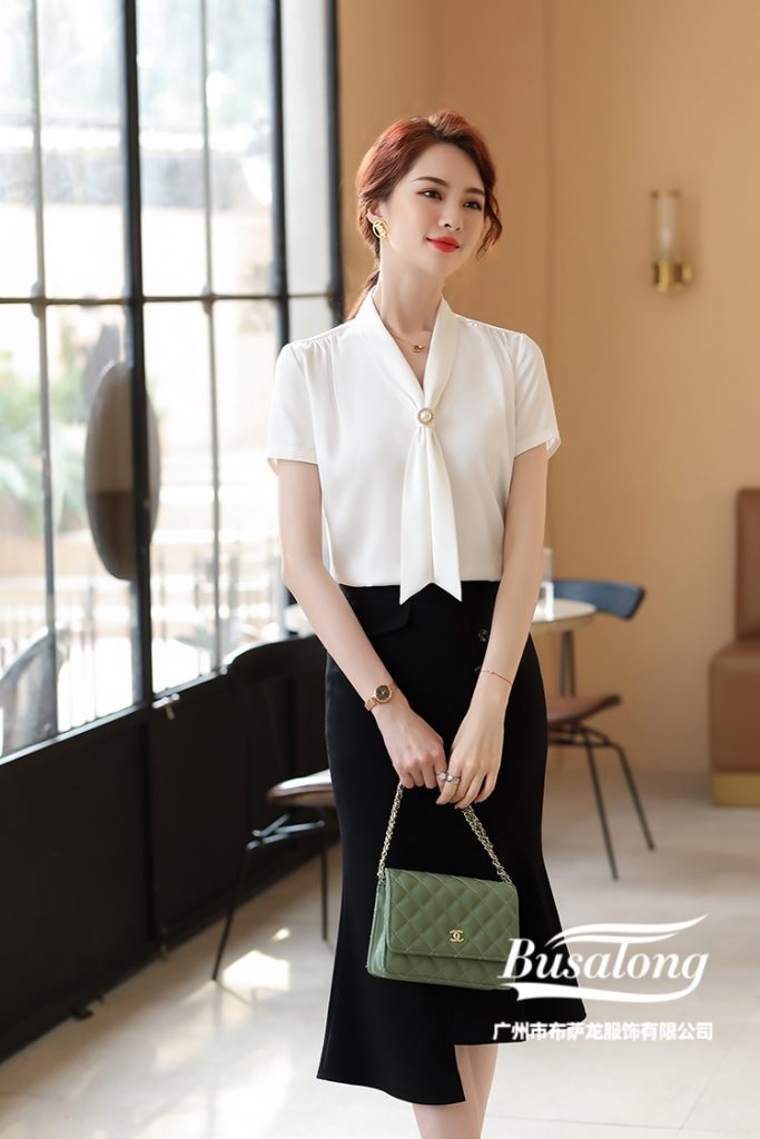 Áo Sơ Mi Lụa Phối Nơ Tay Ngắn - Ảnh 4
