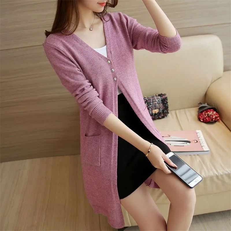Áo Khoác len dáng dài cổ tim 3 nút - Ảnh 4