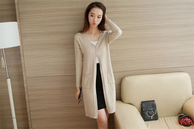 Áo Khoác len dáng dài cổ tim 3 nút - Ảnh 5