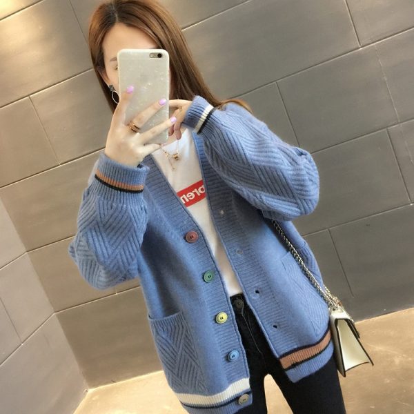 Áo khoác len cổ tim bo viền - Ảnh 5
