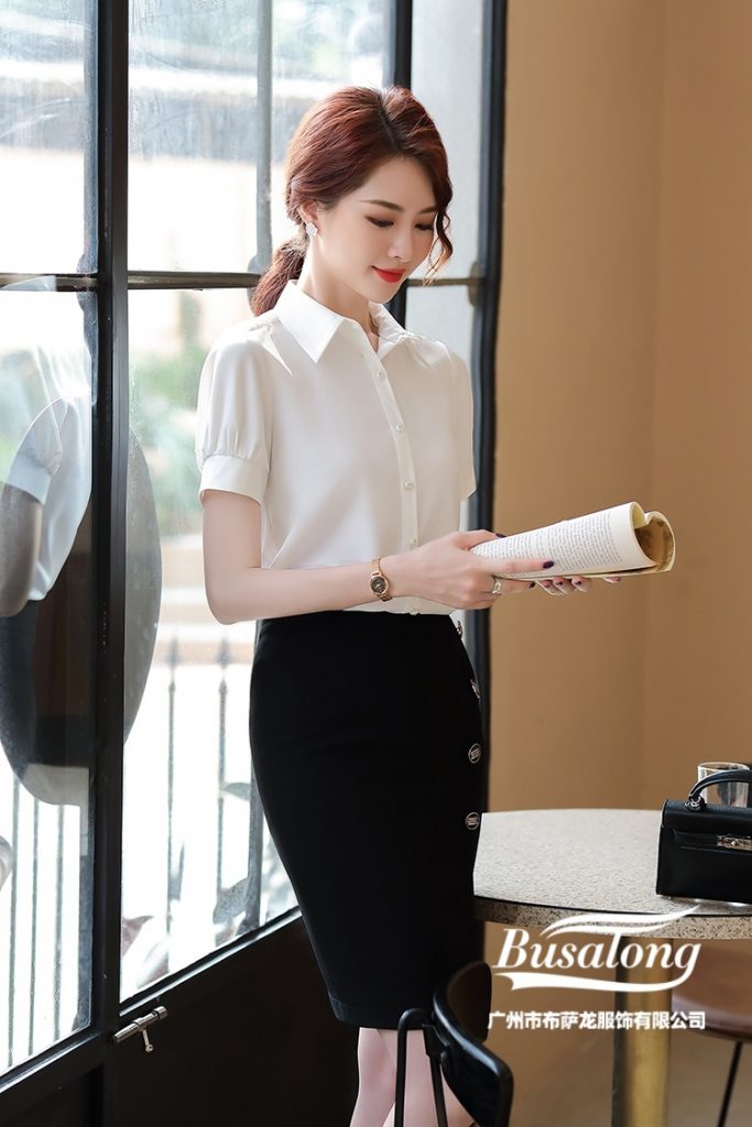 Áo Sơ Mi Có Cổ Lụa Ngắn Tay Trắng - Ảnh 5