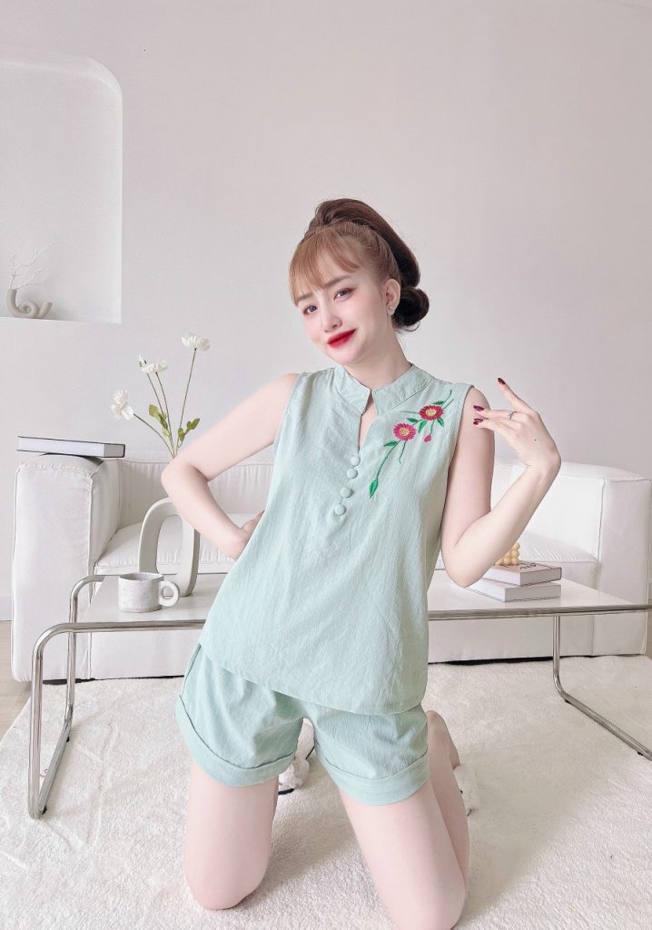 Bộ đùi lenin cổ tàu thêu hoa - Ảnh 4