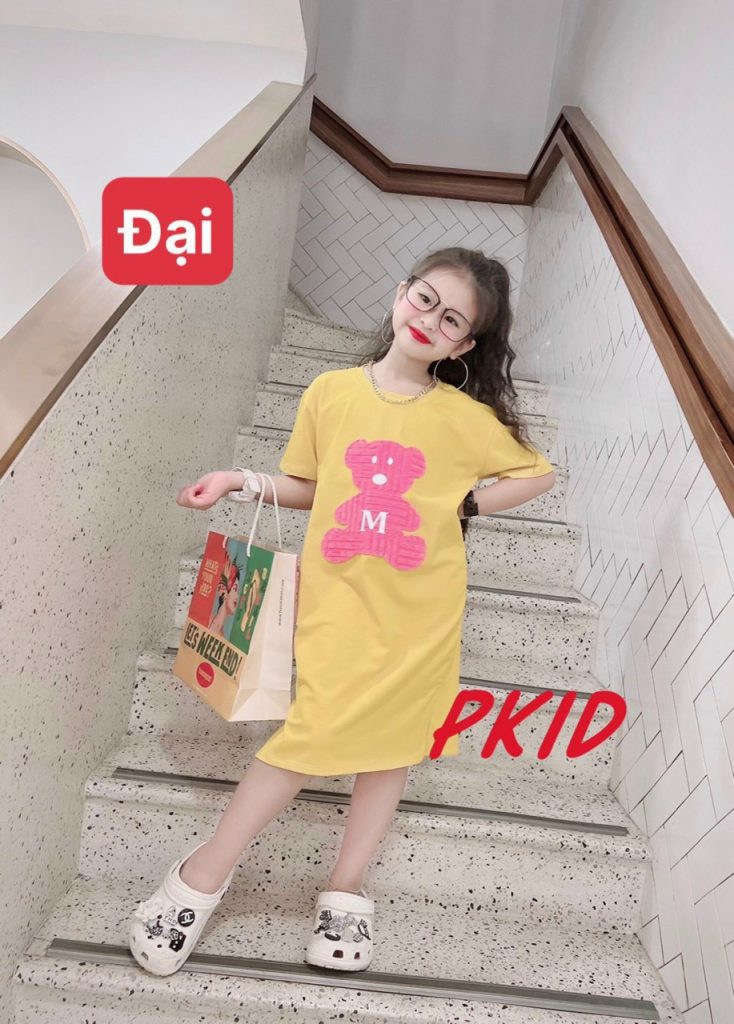Đầm thun suông BG hình gấu - Ảnh 4