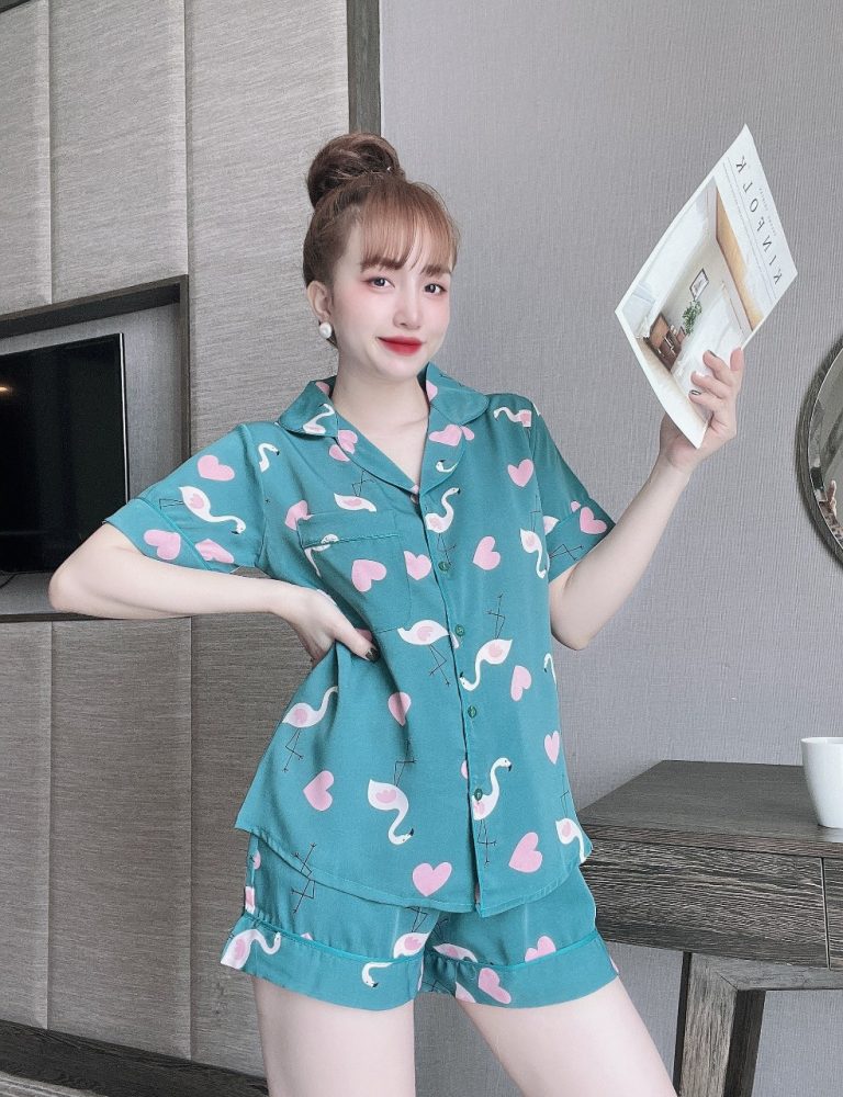 Bộ đùi pijama lụa mango họa tiết DT - Ảnh 4