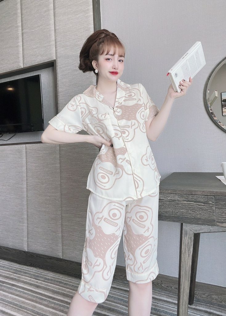Bộ lửng pijama lụa mango họa tiết DT - Ảnh 4