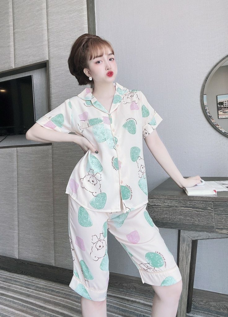 Bộ lửng pijama lụa mango họa tiết DT - Ảnh 5