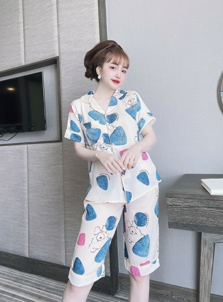 Bộ lửng pijama lụa mango họa tiết DT - Ảnh 6