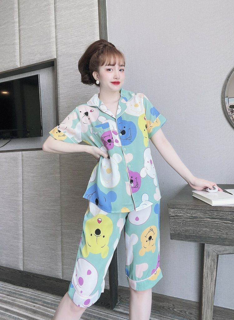 Bộ lửng pijama lụa mango họa tiết DT - Ảnh 2