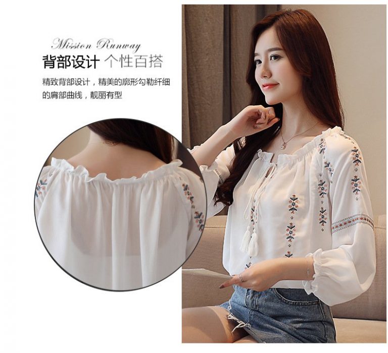 Áo Sơ Mi Cổ Bèo Hoa Thêu - Ảnh 6