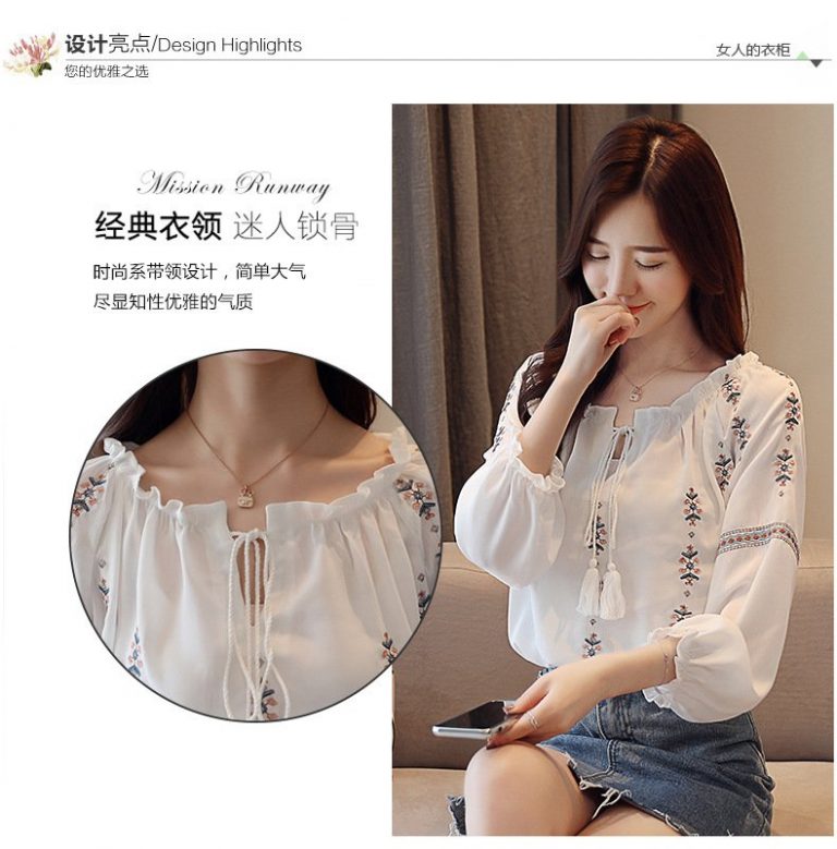 Áo Sơ Mi Cổ Bèo Hoa Thêu - Ảnh 4