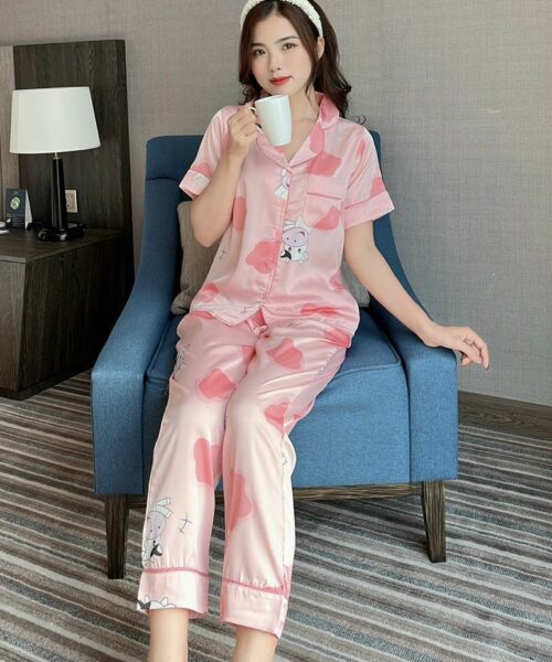 Pijama dài tay ngắn họa tiết