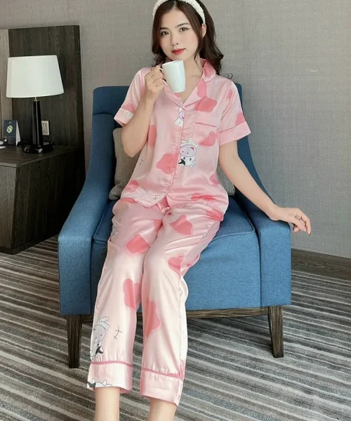 Pijama dài tay ngắn họa tiết