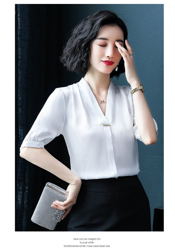 ÁO SƠ MI LỤA TRẮNG TAY PHỒNG CỔ V - Ảnh 6