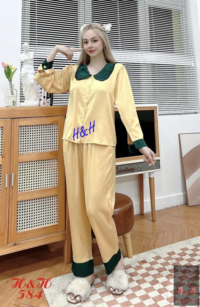 Bộ pijama quần dài tay dài cổ lá sen - Ảnh 4