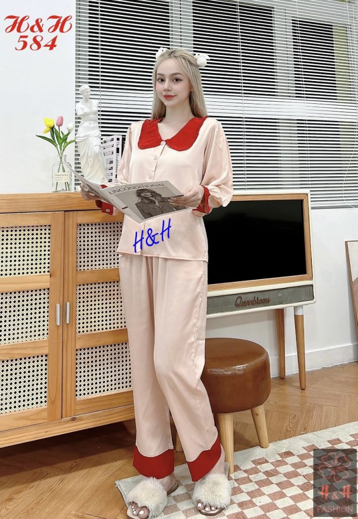 Bộ pijama quần dài tay dài cổ lá sen - Ảnh 5