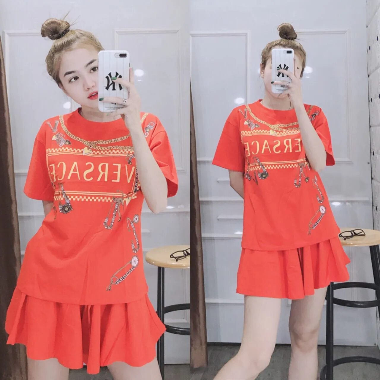 1157836498159 Bộ mặc nhà quần váy phối áo thun kiểu