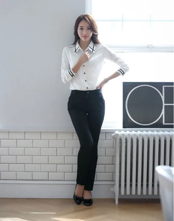 cách phối đồ với sơ mi trắng nữ cùng quần tây