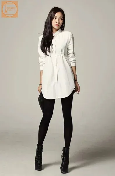 legging phối với áo sơ mi
